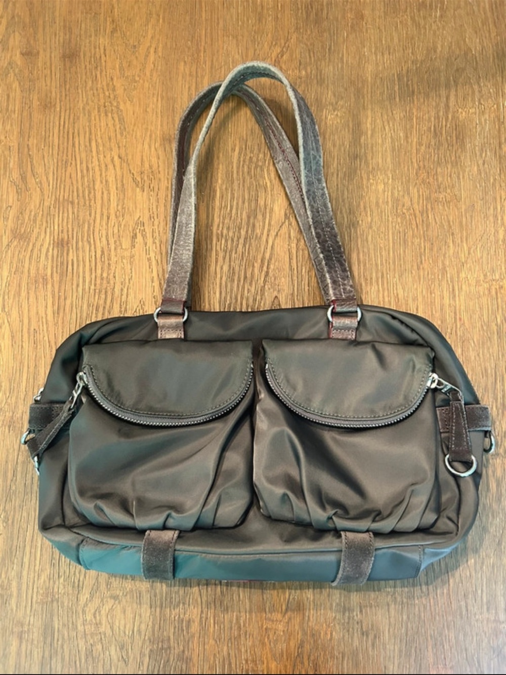 MZ WALLACE Jane Bedford Dark Gray Nylon/Leather Shoulder Bag Purse Y2K